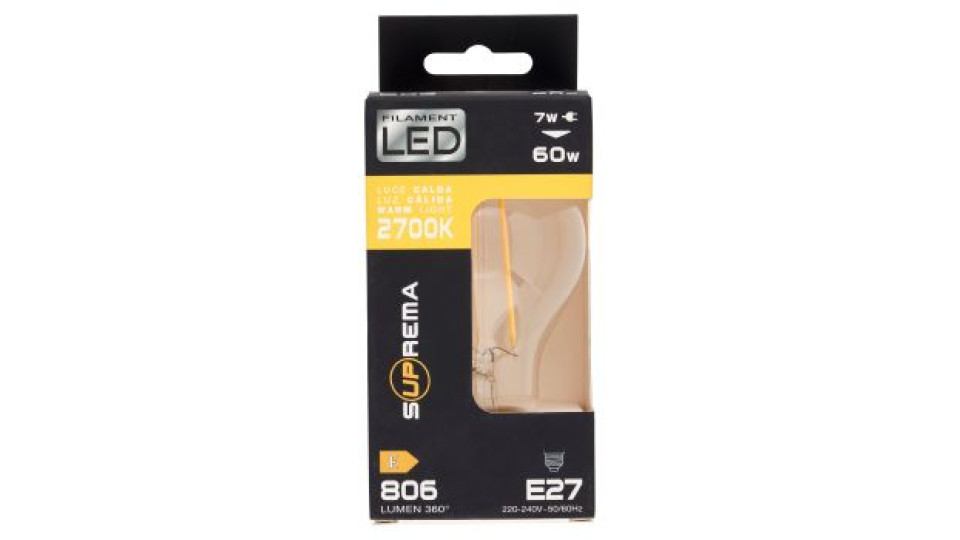 Suprema Filament Led 7w 60w Luce Calda 2700K 806 Lumen 360° E27