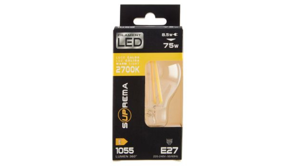 Suprema Filament Led 8.5w 75w Luce Calda 2700K 1055 Lumen 360° E27