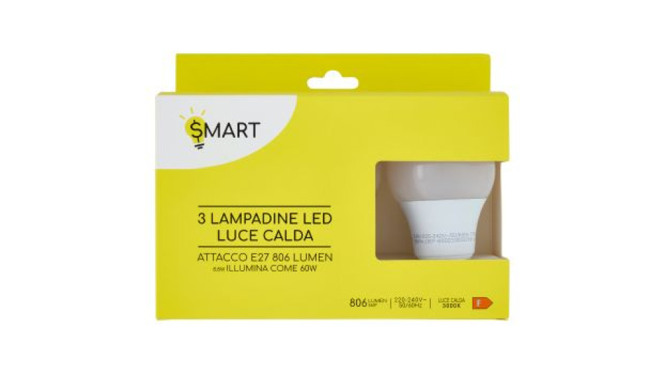Smart Lampadine led luce calda attacco E27 806 Lumen 3 pz