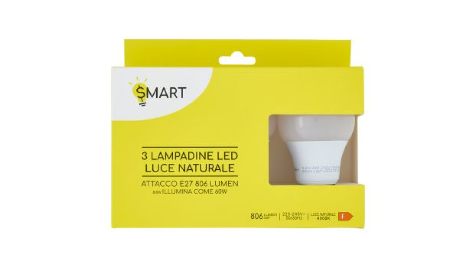 Smart Lampadine led luce naturale attacco E27 806 Lumen 3 pz