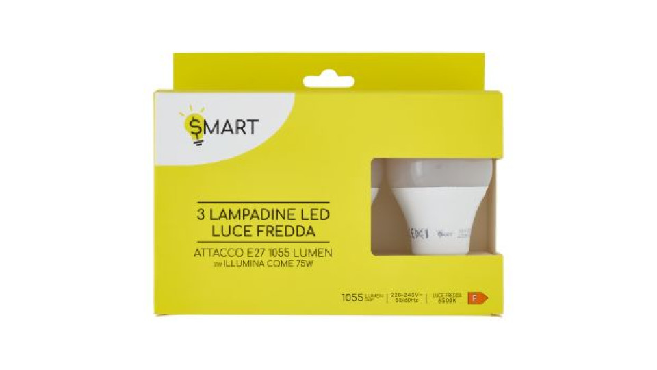 Smart Lampadine led luce fredda attacco E27 1055 Lumen 3 pz