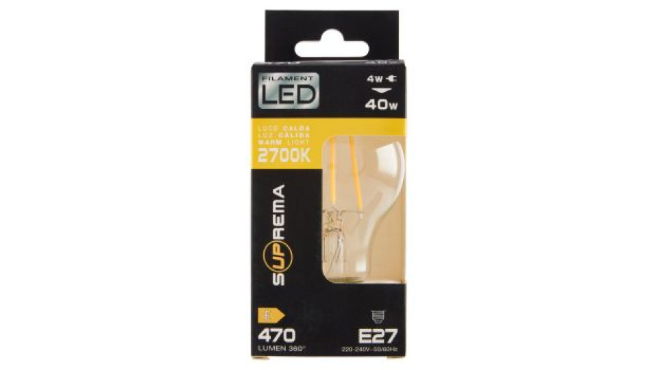 Suprema Filament Led 4w 40w Luce Calda 2700K 470 Lumen 360° E27