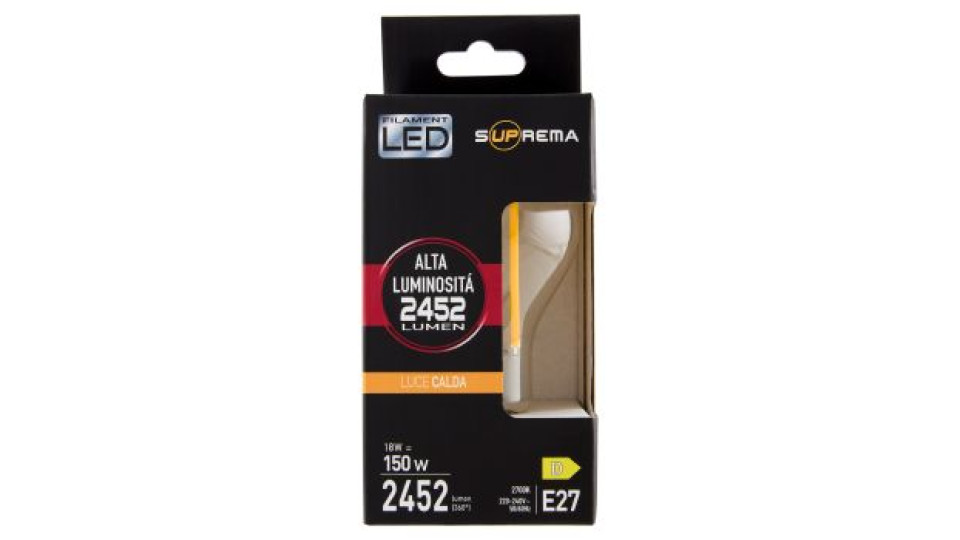 Suprema Filament Led 18w 150w Luce Calda 2700K 2452 lumen (360°) E27