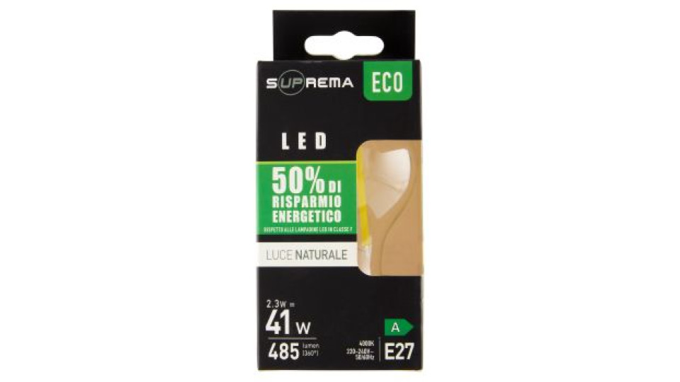 Suprema Eco Led 2.3w 41w Luce Naturale 4000K 485 lumen (360°) E27
