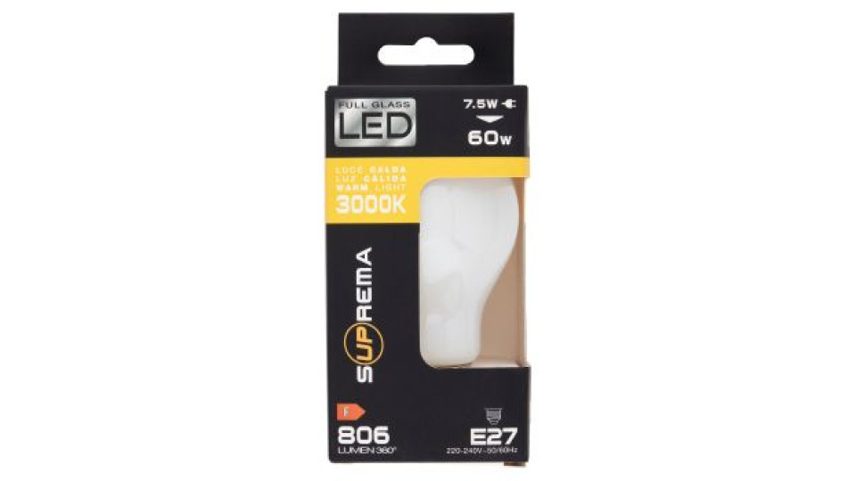 Suprema Full Glass Led 7.5w 60w Luce Calda 3000K 806 Lumen 360° E27