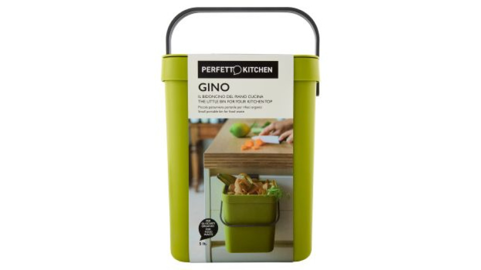 Perfetto Kitchen Gino il Bidoncino del Piano Cucina per gli Scarti Organici 5 lt Colore Verde