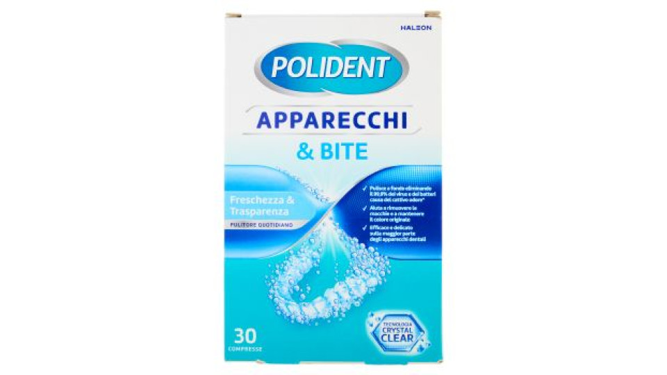 Polident Apparecchi & Bite, Pulitore per Protesi Dentale, Apparecchi, Allineatori, Bite 30 compresse