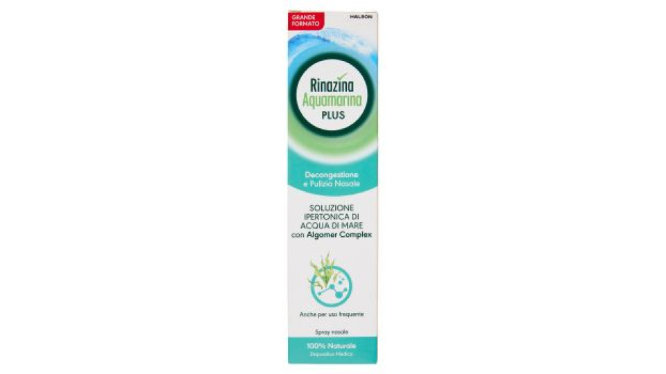 Rinazina Aquamarina Plus, Soluzione Ipertonica di Acqua di mare con Algomer complex, 125 ml