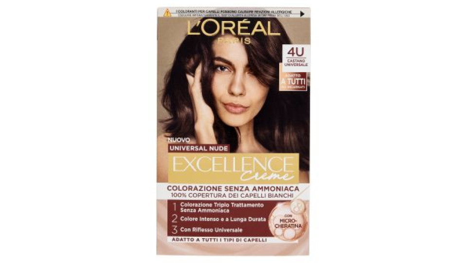 L'Oréal Paris Excellence Creme Universal Nude Colorazione Senza Ammoniaca 4U Castano Universale