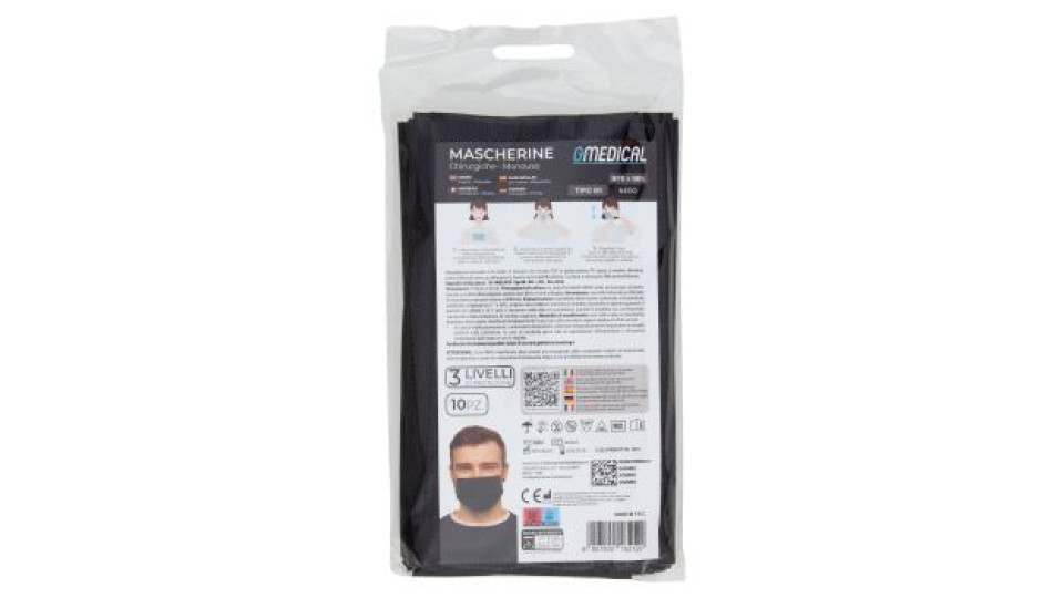 G-Medical Mascherine Chirurgiche Monouso Tipo IIR Nero 10 pz