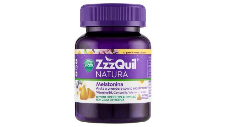 ZzzQuil Natura Melatonina al gusto di Mango & Banana 30 Pastiglie Gommose 90 g