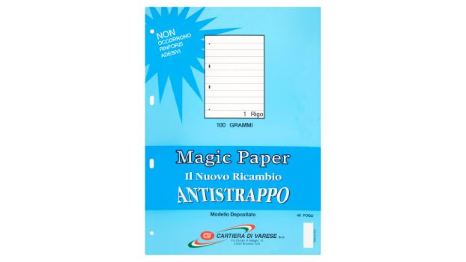 Cartiera di Varese Magic paper il nuovo ricambio antistrappo 40 fogli 1 rigo