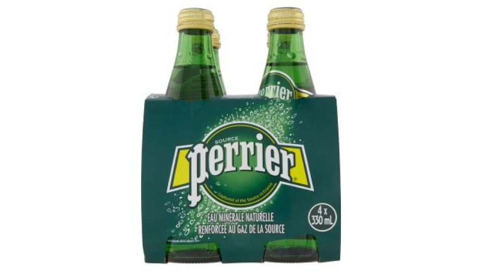 PERRIER, Acqua Minerale Naturale Frizzante, rinforzata con il gas della sorgente, Vetro, 33clx4
