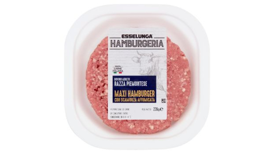 Esselunga Hamburgeria Bovino adulto razza piemontese maxi hamburger con scamorza affumicata 220 g
