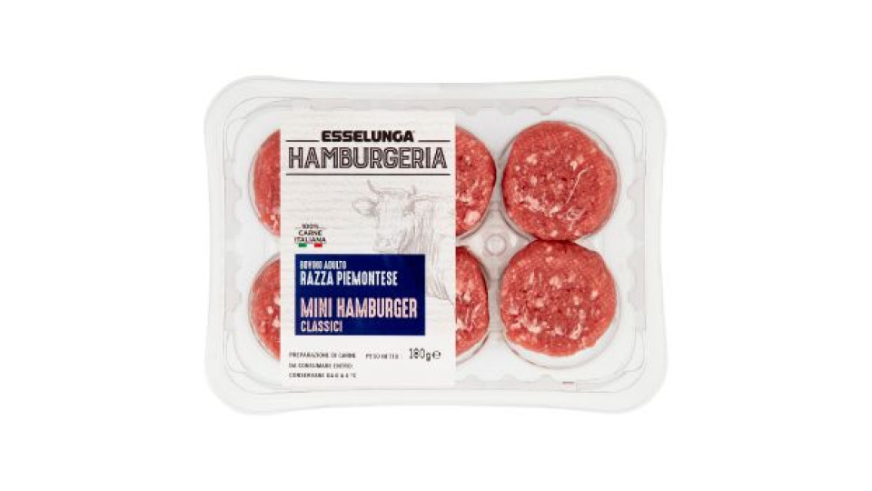 Esselunga Hamburgeria Bovino adulto razza piemontese mini hamburger classici 180 g