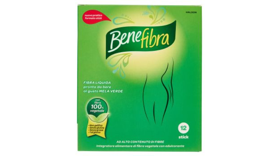 Benefibra Liquida, Integratore per l'equilibrio della flora intestinale, gusto Mela verde, 12 stick