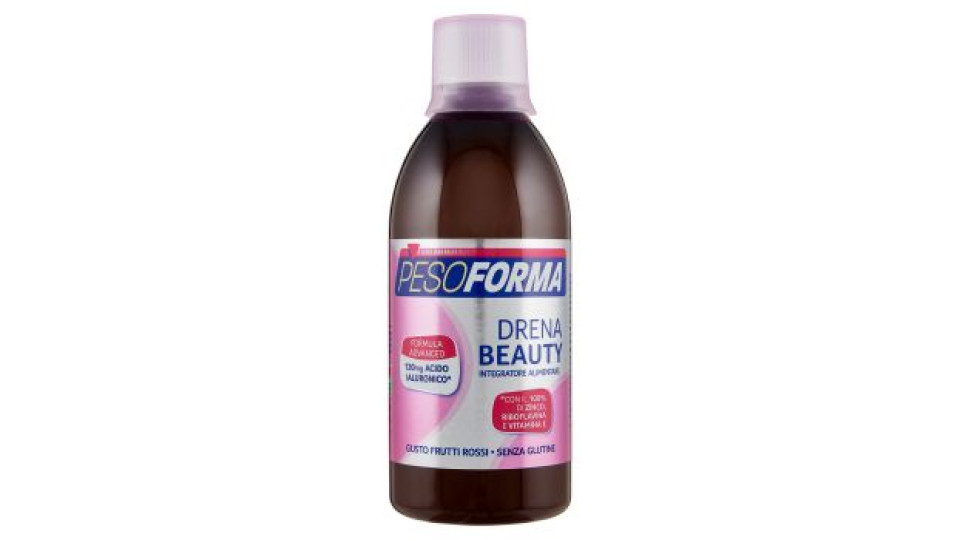 Pesoforma Drenante Drena Beauty a base di Acido Ialuronico, Gusto Frutti Rossi, Senza Glutine, 500ml