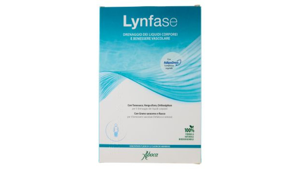 Aboca Lynfase Drenaggio dei Liquidi Corporei e Benessere Vascolare Flaconcini Monodose 12 x 13,3 g