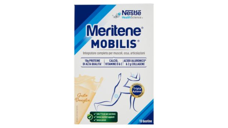 MERITENE MOBILIS Integratore completo per muscoli, ossa, articolazioni Gusto Vaniglia 10 x 21 g