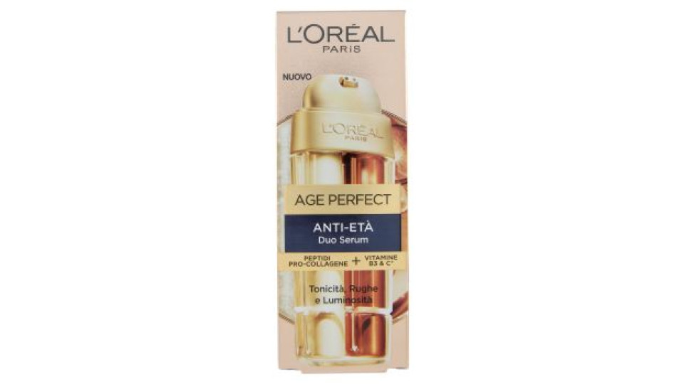 L'Oréal Paris Age Perfect Le Duo Serum, Doppia Azione Rassodante e Illuminante, Zero Rughe 30 ml