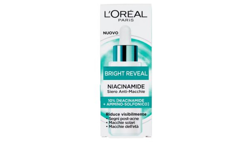 L'Oréal Paris Bright Reveal Siero Anti-Macchie 10% [Niacinamide + Acido Ammino-Solfonico], 30 ml