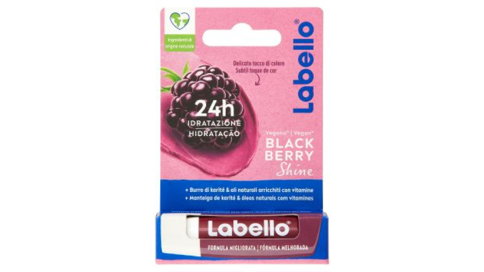 Labello, Black Berry Shine Balsamo labbra colorato all'aroma di mora 4,8 g