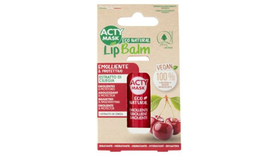 Acty Mask, Eco Natural Lip Balm Emolliente & Protettivo estratto di ciliegia 5,5 ml