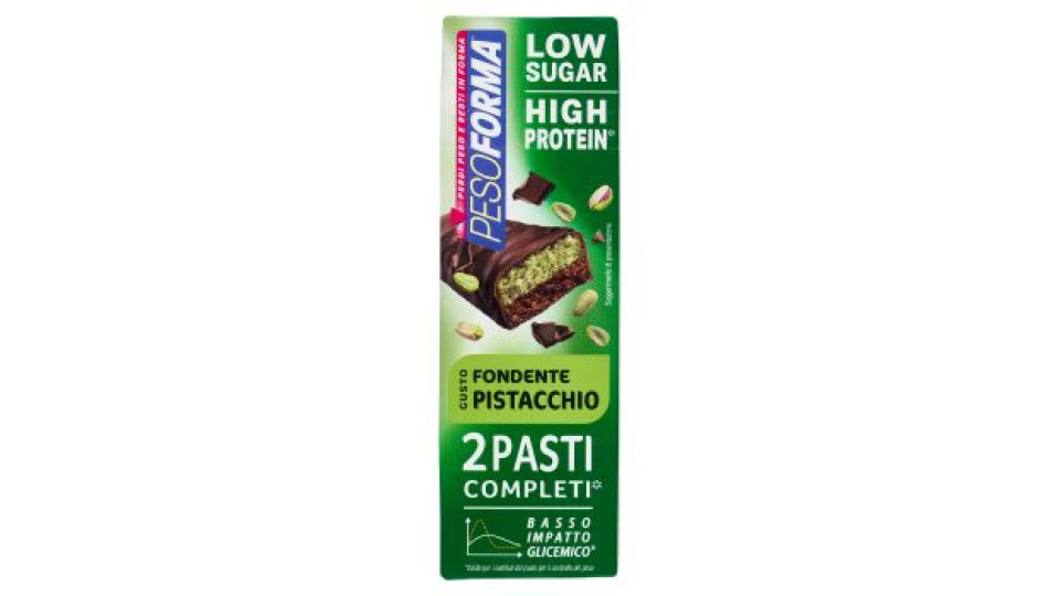 Pesoforma Barrette 2 Pasti Low Sugar Fondente Pistacchio High Protein basso impatto glicemico 2x62g