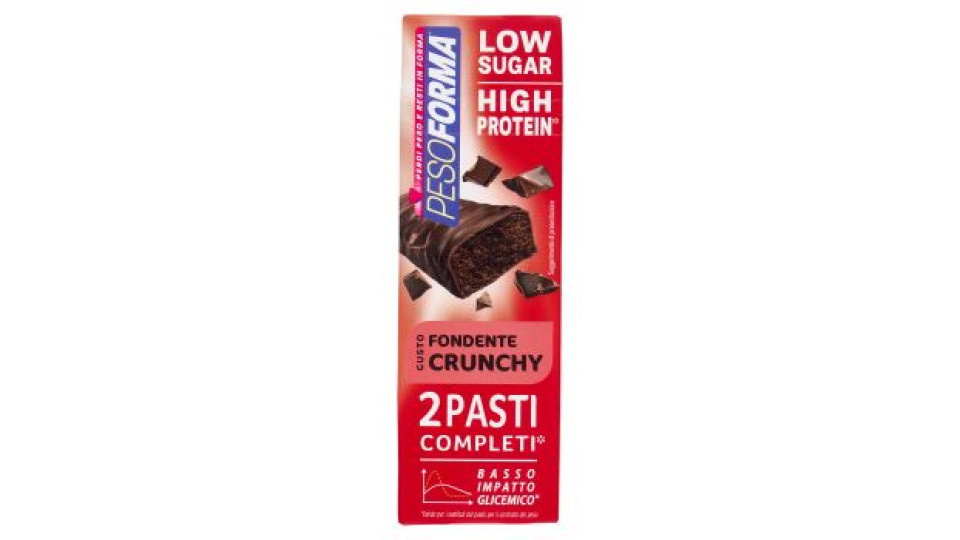Pesoforma Barrette 2 Pasti Low Sugar Fondente Crunchy High Protein, basso impatto glicemico - 2x62g