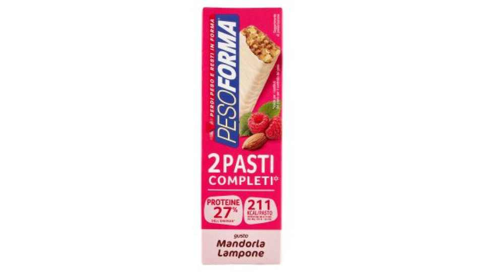Pesoforma Barrette 2 Pasti, sostitutive del pasto, gusto Mandorla Lampone, 211 kcal a pasto, 2 x 58g