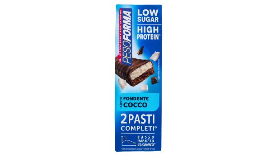 Pesoforma Barrette 2 Pasti Low Sugar Fondente Cocco, High Protein, basso impatto glicemico - 2x62g