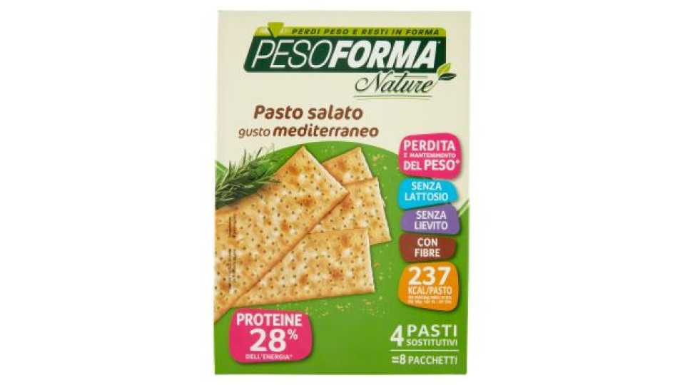 Pesoforma Nature, Crackers Pasto Gusto Mediterraneo, 4 Pasti Sostitutivi, Senza Lattosio - 8 x 30 g