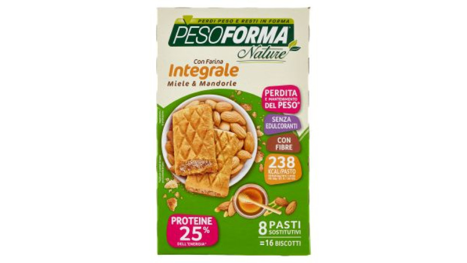 Pesoforma Nature Biscotti con Farina Integrale Miele e Mandorle, pasto sostitutivo 16 x 33 g