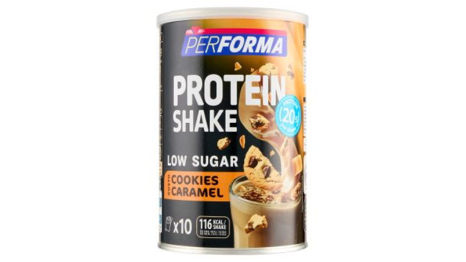 Performa Protein Shake Cookies Caramel, low sugar, 116kcal per shake - 10 porzioni - 340g