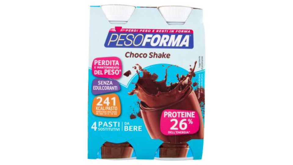 Pesoforma Choco Shake Smoothie pasto sostitutivo Pronto da Bere, Gusto Cioccolato - 4 x 236 ml