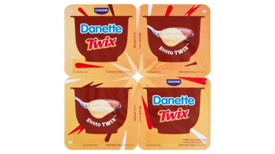 DANETTE Twix, Budino Doppio Strato con Caramello Salato, Cioccolato e Cacao, 4x115g