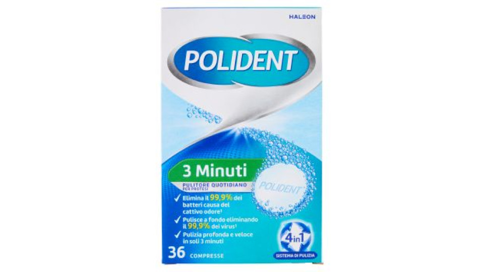 Polident Pulitore Quotidiano 3 Minuti Igiene della Protesi Dentale Pulizia Profonda 36 Compresse