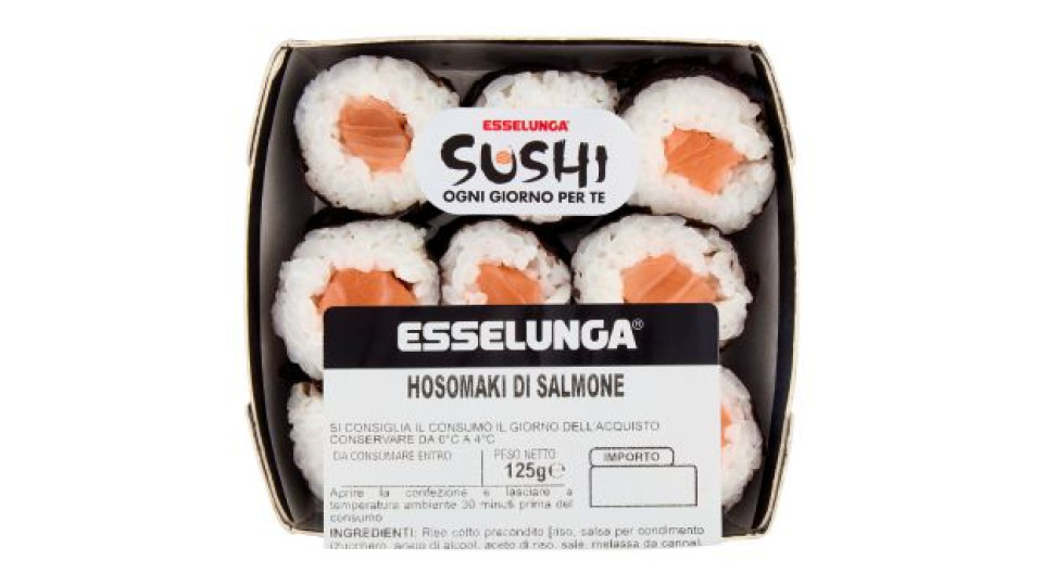 Esselunga Hosomaki Salmone, riso bollito e salmone crudo