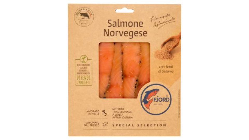 Fjord Salmone Norvegese Finemente Affumicato con Semi di Sesamo 0,100 kg