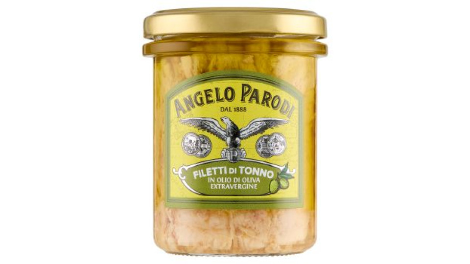 Angelo Parodi Filetti di Tonno in Olio di Semi di Girasole e Olio Extravergine di Oliva (10%) 180 g