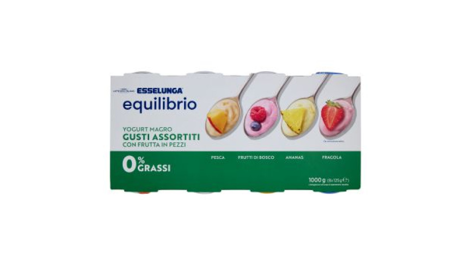 Esselunga Equilibrio, yogurt magro 0% di grassi con frutta in pezzi gusti assortiti
