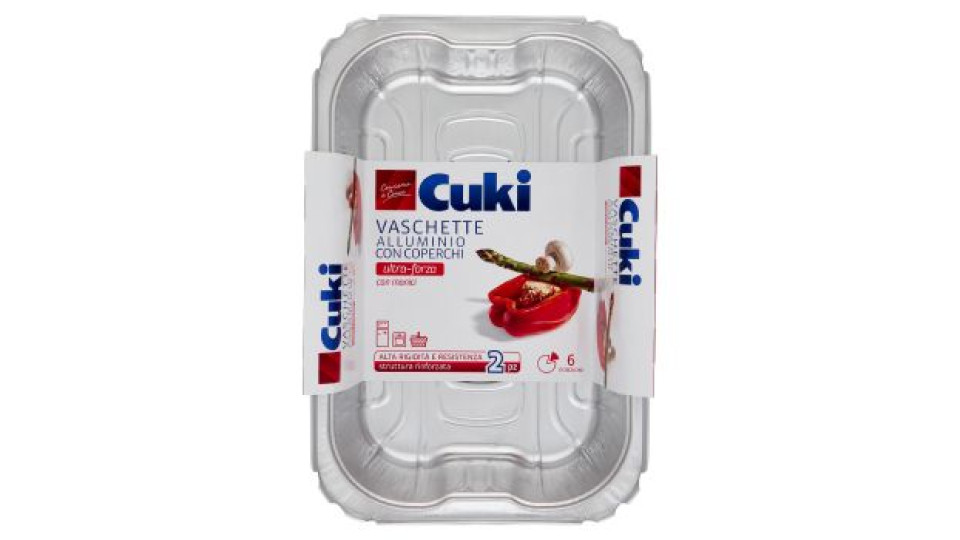 Cuki Conserva e Cuoce Vaschette Alluminio con Coperchi ultra-forza con manici 6 Porzioni 2 pz