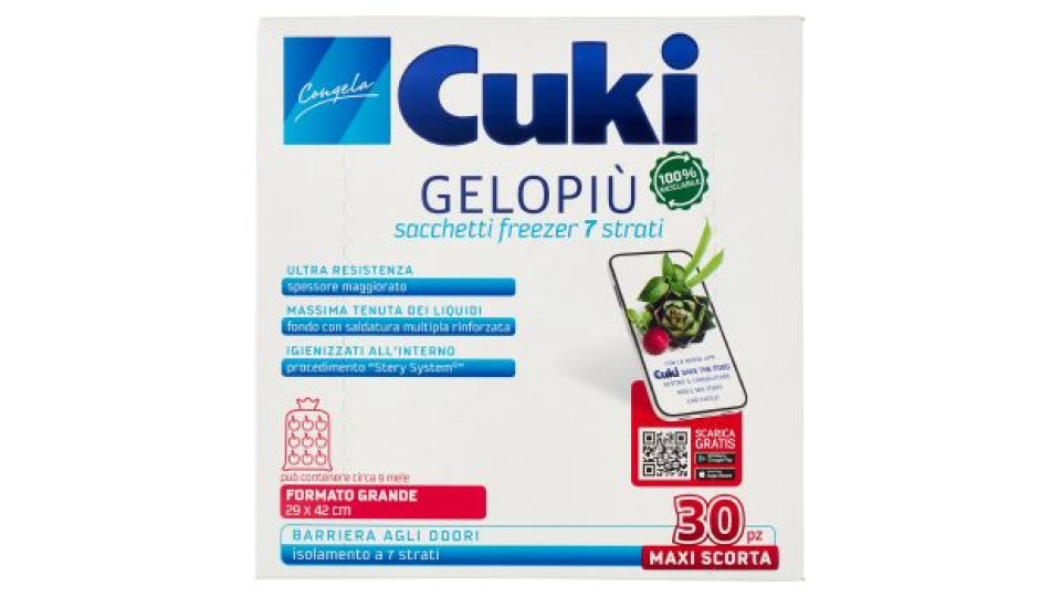 Cuki Congela Gelopiù sacchetti freezer 7 strati Formato Grandissimo 35 x 50 cm 10 pz