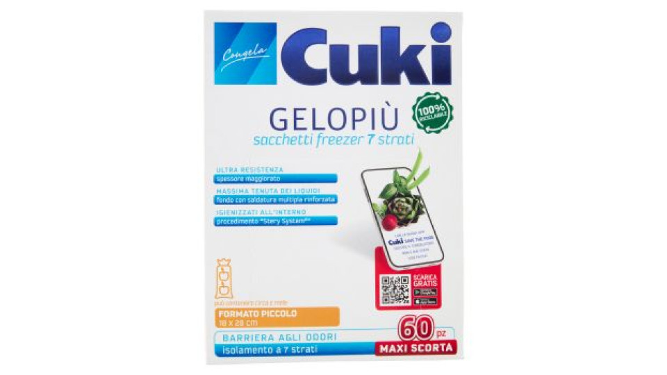 Cuki Congela Gelopiù sacchetti freezer 7 strati Formato Piccolissimo 17 x 22 cm 40 pz