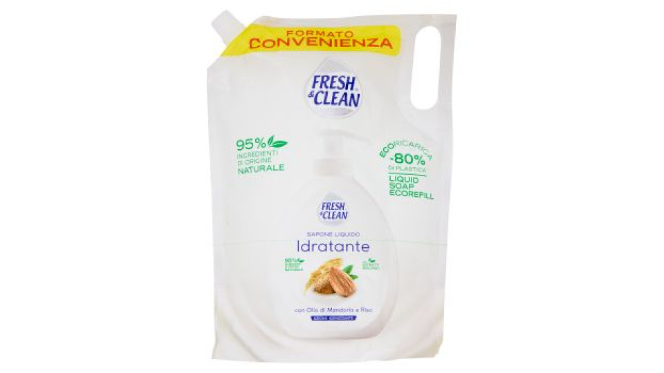Fresh & Clean Sapone Liquido Idratante con Olio di Mandorla e Riso Ecoricarica 1000 ml
