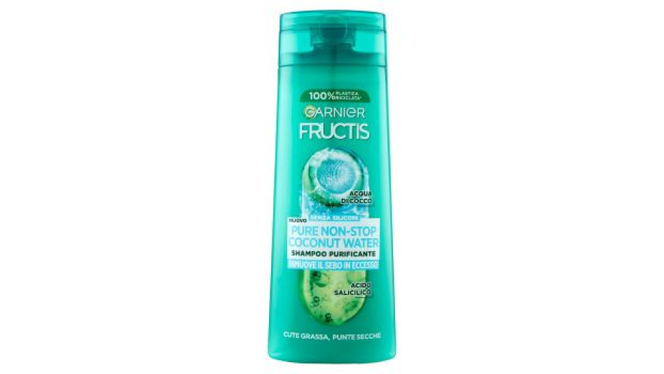 Garnier Fructis Shampoo Pure Non-Stop Coconut water, shampoo purificante, 250 ml