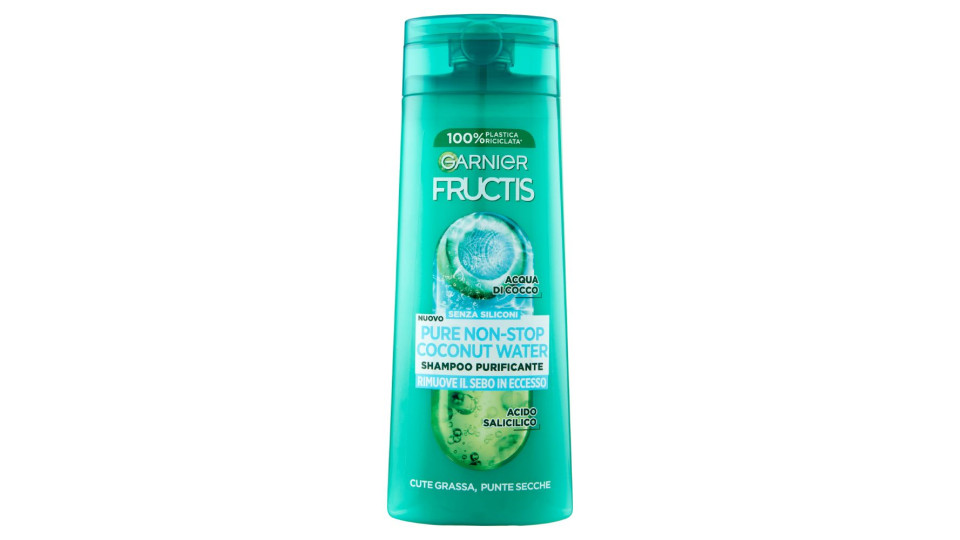 Garnier Fructis Shampoo Pure Non-Stop Coconut water, shampoo purificante, 250 ml