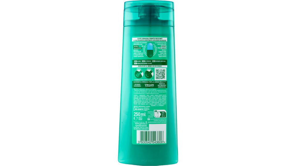 Garnier Fructis Shampoo Pure Non-Stop Coconut water, shampoo purificante, 250 ml