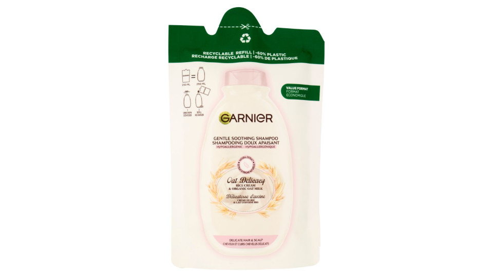 Garnier Ultra Dolce Dolcezza d'Avena, Eco-Ricarica Shampoo Delicato Lenitivo, 250 ml