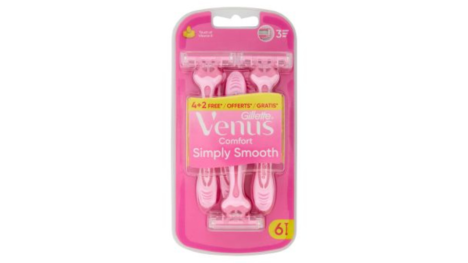 Gillette Venus Simply Smooth Rasoio Donna Usa e Getta a 2 Lame 4 Rasoi + 2 Gratis = 6 Rasoi